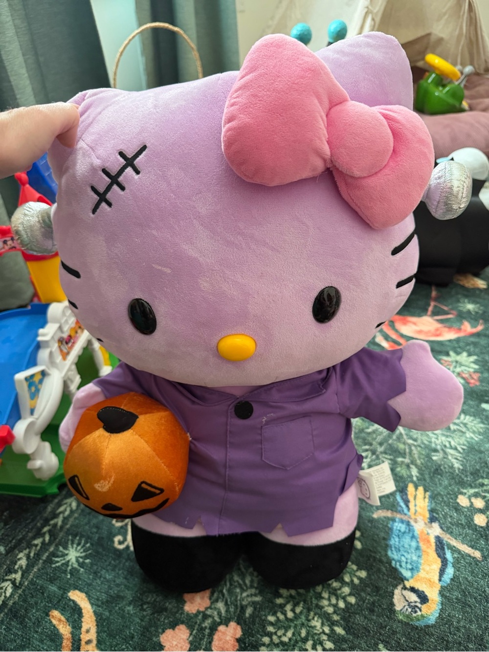 Hello Kitty Lavender Plush with Pink Bow and Orange Pumpkin Accessory